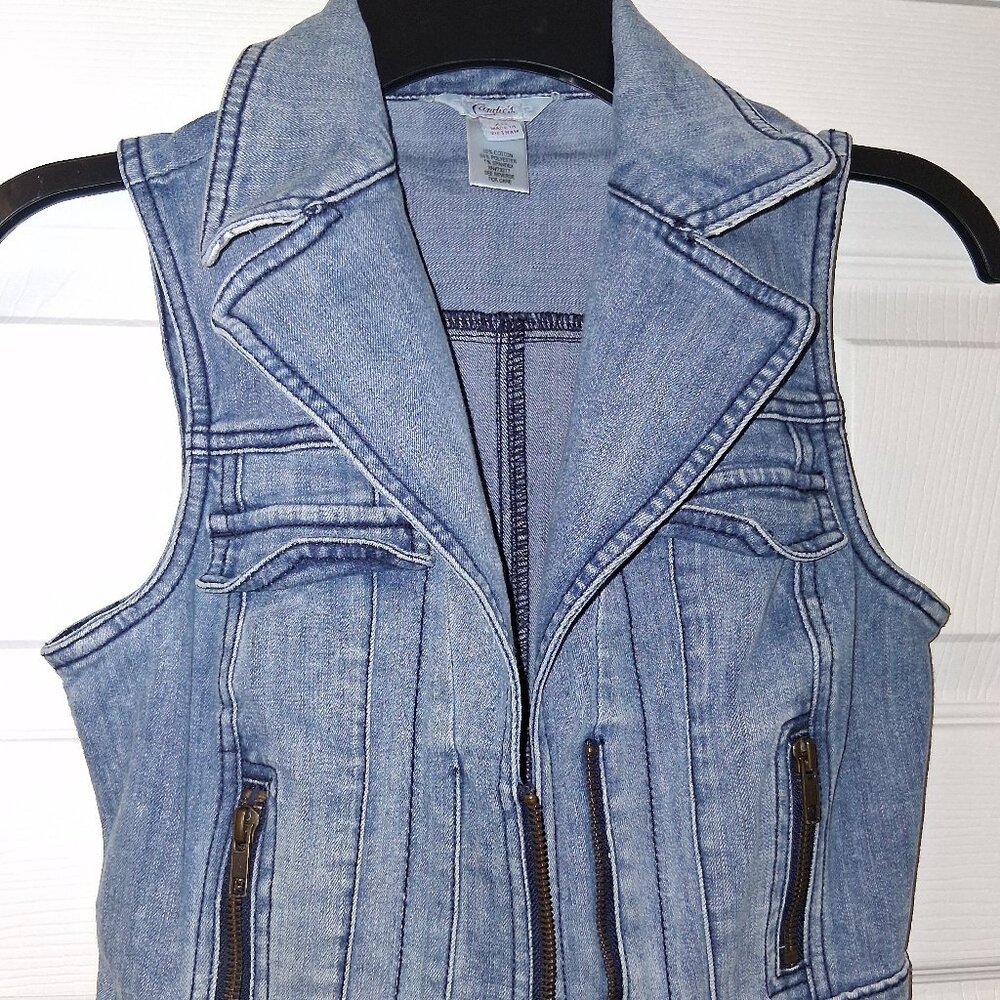 Women's Y2K Candies Zip Up Lace Collar Light Wash Denim Vest Size XS